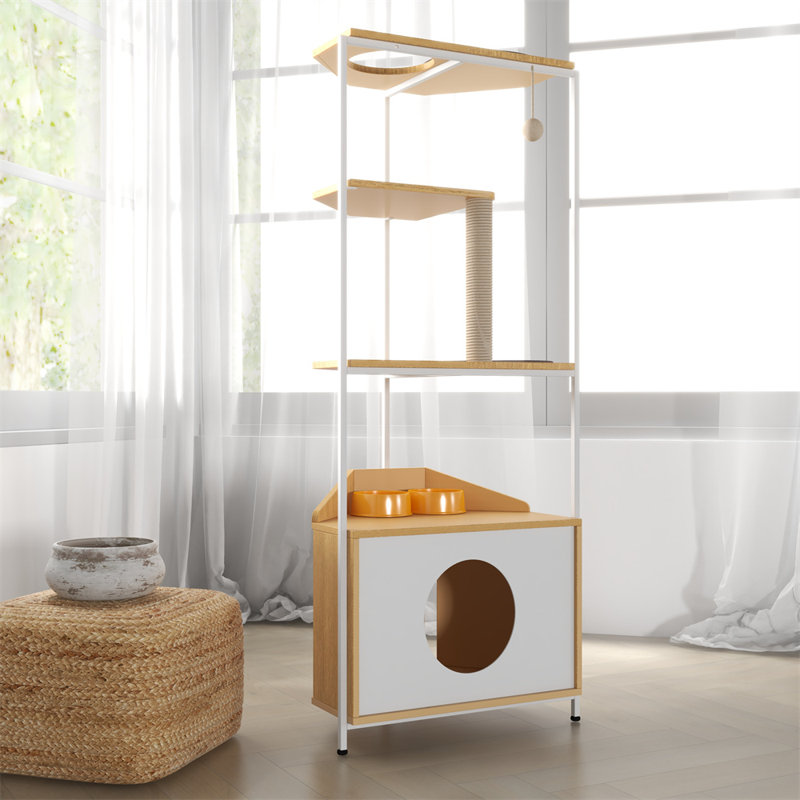 Archie Oscar Corner Cat Tower Cat Tree W Scratching Post Feeding Station Climbing Platforms Furniture Indoor Wayfair